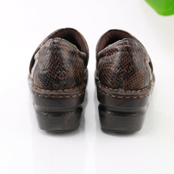 Born Womens Peggy Clog Size 8 Brown Black Leather Snakeskin Wedge Heel Shoe - Picture 6 of 12